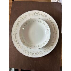 Carlion Andover 12 1/4” Round Platter, Japan Gray Floral Silver Rim Plate and Bo